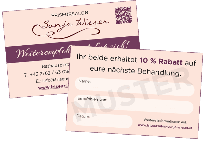 Weiterempfehlungskarten für Friseursalon Sonja Wieser in Traisen